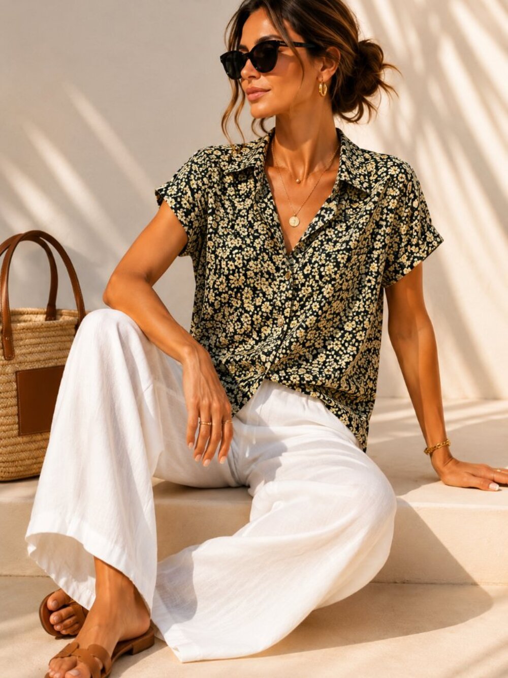 JM Collection Floral Rayon Blouse Size 14 Lightweight Lined Top